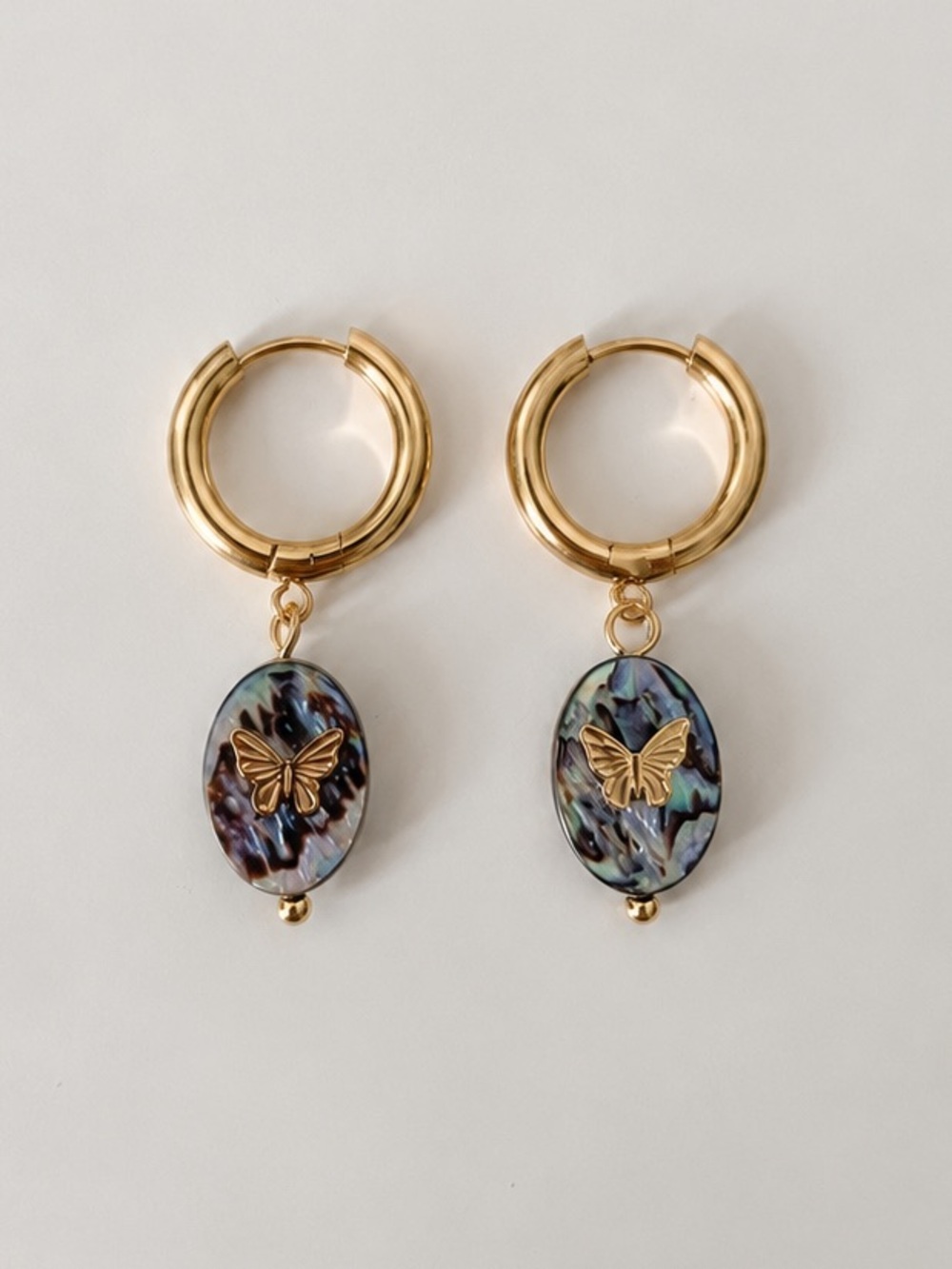 18K Gold Plated Abalone Shell Butterfly Huggie Earrings